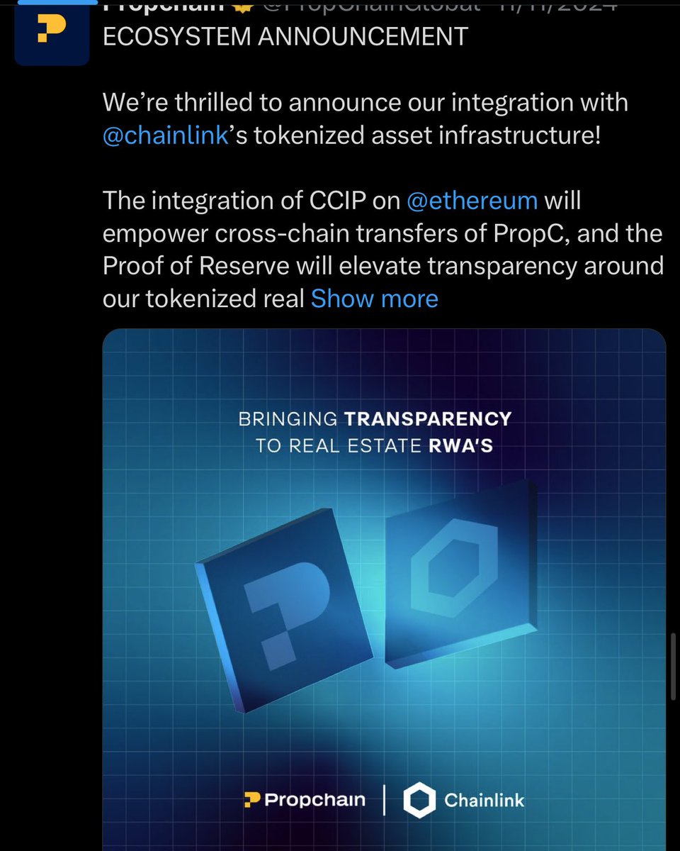 BITCOINTRAPPER's tweet photo. $PROPC #PROPCHAIN #PROPC 🗞️

🤝Partnered w @ZIGChain 
🟡Partnered w @chainlink 
🔵Recieved 200k grant from https://t.co/Gtb7Ne9QPU
🟡Converting balances from #RWA real estate operations to #PROPC 
🔵Now verified on https://t.co/T75seXVyJ2
🪂Upcoming RWA airdrop (one of the largest to date) keep posted ⏳