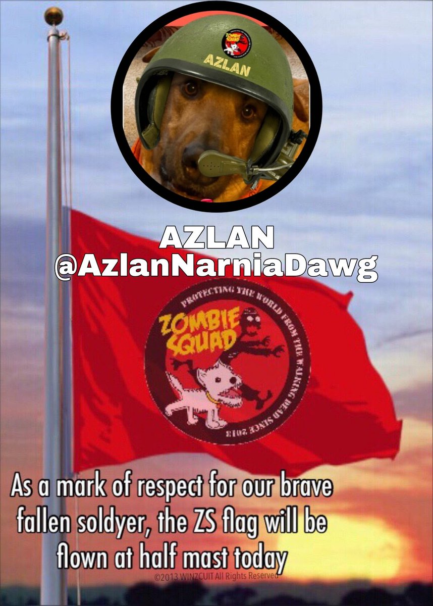💔HQ lowers the flag today, for Squaddie AZLAN
<a href="/AzlanNarniaDawg/">🌈🐾AZLAN🐾A.K.A🐾AZZY🐾🦴🧡👑🦁🐶</a>
 who has crossed over 🌈bridge to join his friends in ZOMBIESQUAD OTRB🌈 Brigade. Please dedicate your next patrol to AZLAN &amp; hold his MOM, family &amp; friends in your thoughts.  ZOMBIESQUAD FOREVER🫡
#ZSHQ