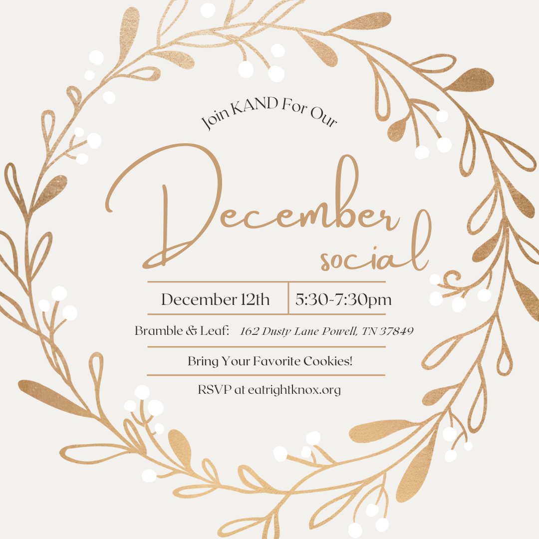 Join KAND for our annual December social TOMORROW on Thursday December 12 from 5:30-7:30pm at Bramble &amp; Leaf. It is a lovely greenhouse gathering space so although it is heated, please dress warm! KAND is providing refreshments.