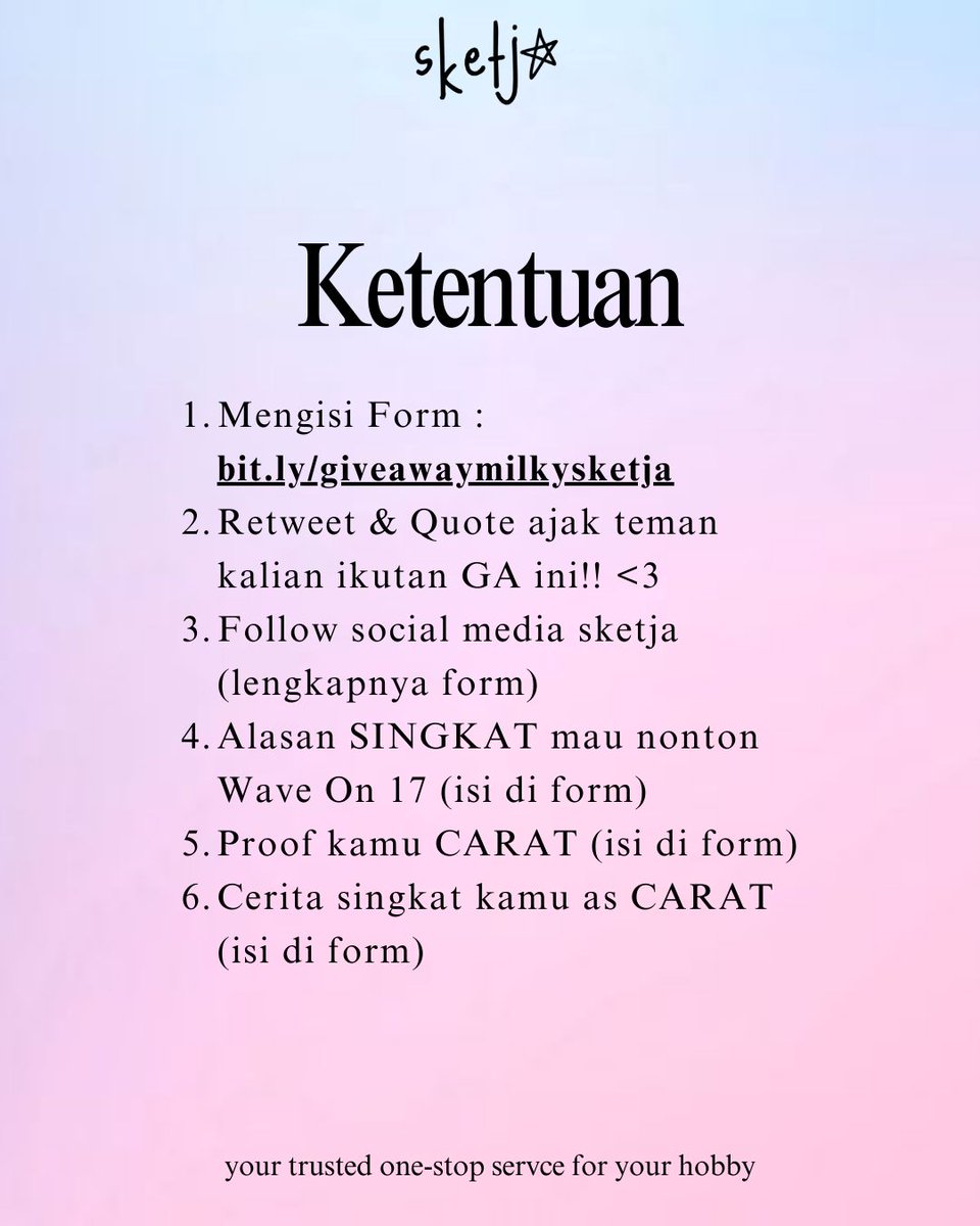 🥔 GIVEAWAY MEET AND GREET WAVE ON 17 : 1 TIKET SECTION MILKY 🥛

‼️ Link GIVEAWAY ‼️
bit.ly/giveawaymilkys…