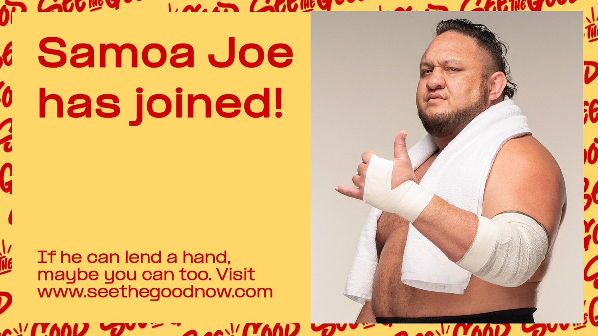 SeetheGoodNow's tweet photo. We’re thrilled to have wrestling legend @SamoaJoe join the See The Good, showing that strength and kindness go hand in hand. Big things are coming, and we’re ready to stand up against hate together.

#SeeTheGoodNow #CombatHate #StandUpToHate #SamoaJoe https://t.co/pyciYrjl48