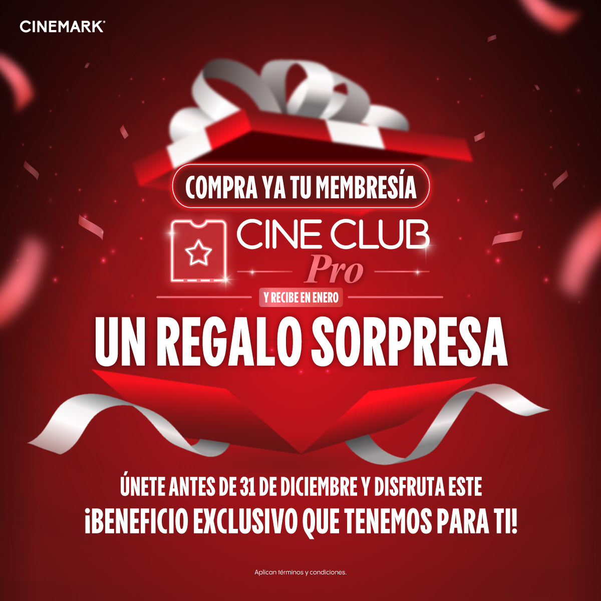 CinemarkCol's tweet photo. ¡Si eres #SocioPro 🔴 Cinemark tiene un regalo de Navidad 🎄 para ti!

Compra ya tu #CineClubPro 🎟️🍿 y si estas activo al 31 de diciembre recibirás un REGALO SORPRESA 🎁🎁🎁 en el mes de enero, aprovecha y únete en https://t.co/7dfQeJEBMh 💻 https://t.co/D8Ogqhhqto
