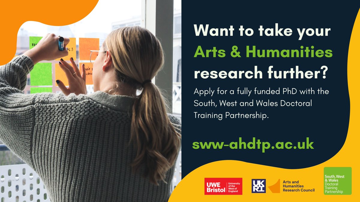Research from UWE Bristol (@uwe_research) on Twitter photo Excited to announce the availability of fully-funded Arts and Humanities Research Council funded PhD studentships as part of the South, West and Wales Doctoral Training Partnership. 
Application deadline is 20 Jan 2025. Start date is 1 Oct 2025.
go.uwe.ac.uk/imkar Excited to announce the availability of fully-funded Arts and Humanities Research Council funded PhD studentships as part of the South, West and Wales Doctoral Training Partnership. 
Application deadline is 20 Jan 2025. Start date is 1 Oct 2025.
go.uwe.ac.uk/imkar
