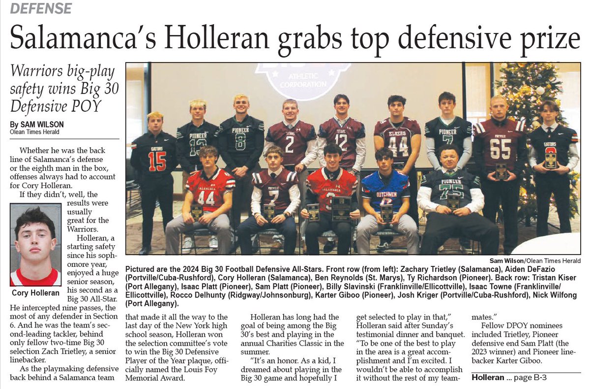 SalWarriorsFTBL's tweet photo. Congratulations to Senior @holleran_cory on his Defensive BIG 30 Player of the year award!
#DefPOY https://t.co/jQz5KuaHMq