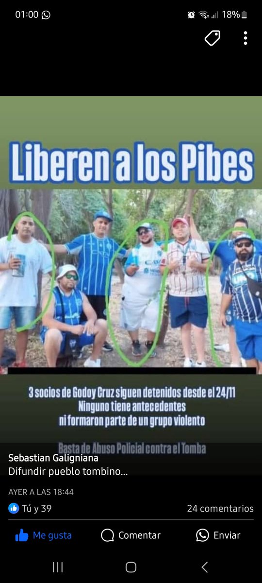 3 socios de <a href="/ClubGodoyCruz/">Club Godoy Cruz</a>, siguen detenidos INJUSTAMENTE desde el 24/11! Segun el ministro son "barras" y fueron "violentos".
Sabemos quien reprimio ese dia.
Si alguien tiene algun video o foto donde salgan los pibes, por favor comunucarse con Sebastian 2613637332.
RT