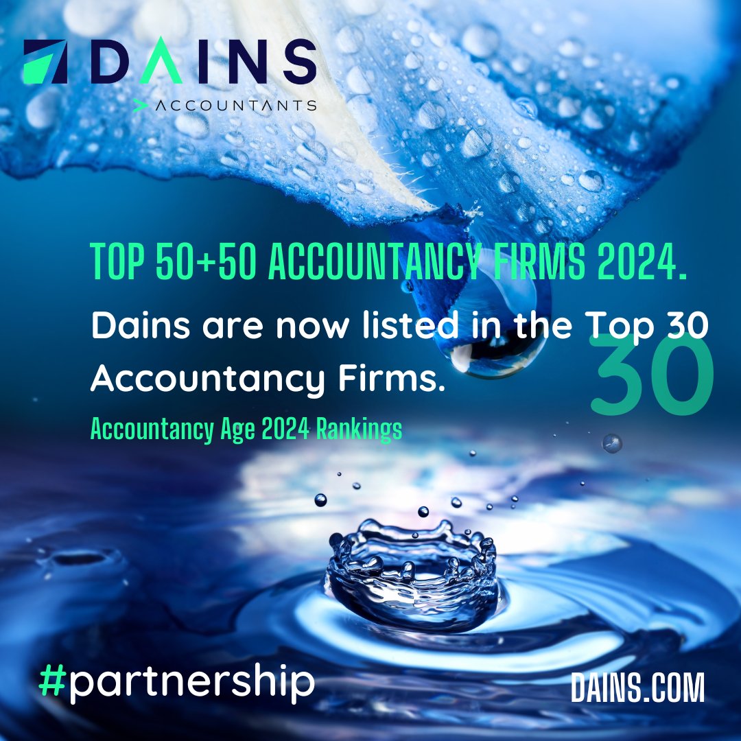 Last week, Accountancy Age released their Top 50+50 Accountancy Firms for 2024, and we’re thrilled that Dains has made the top 30! This recognition is a testament to the growth of Dains over the past year, driven by our team’s hard work, strategic vision, and dedication. #top30