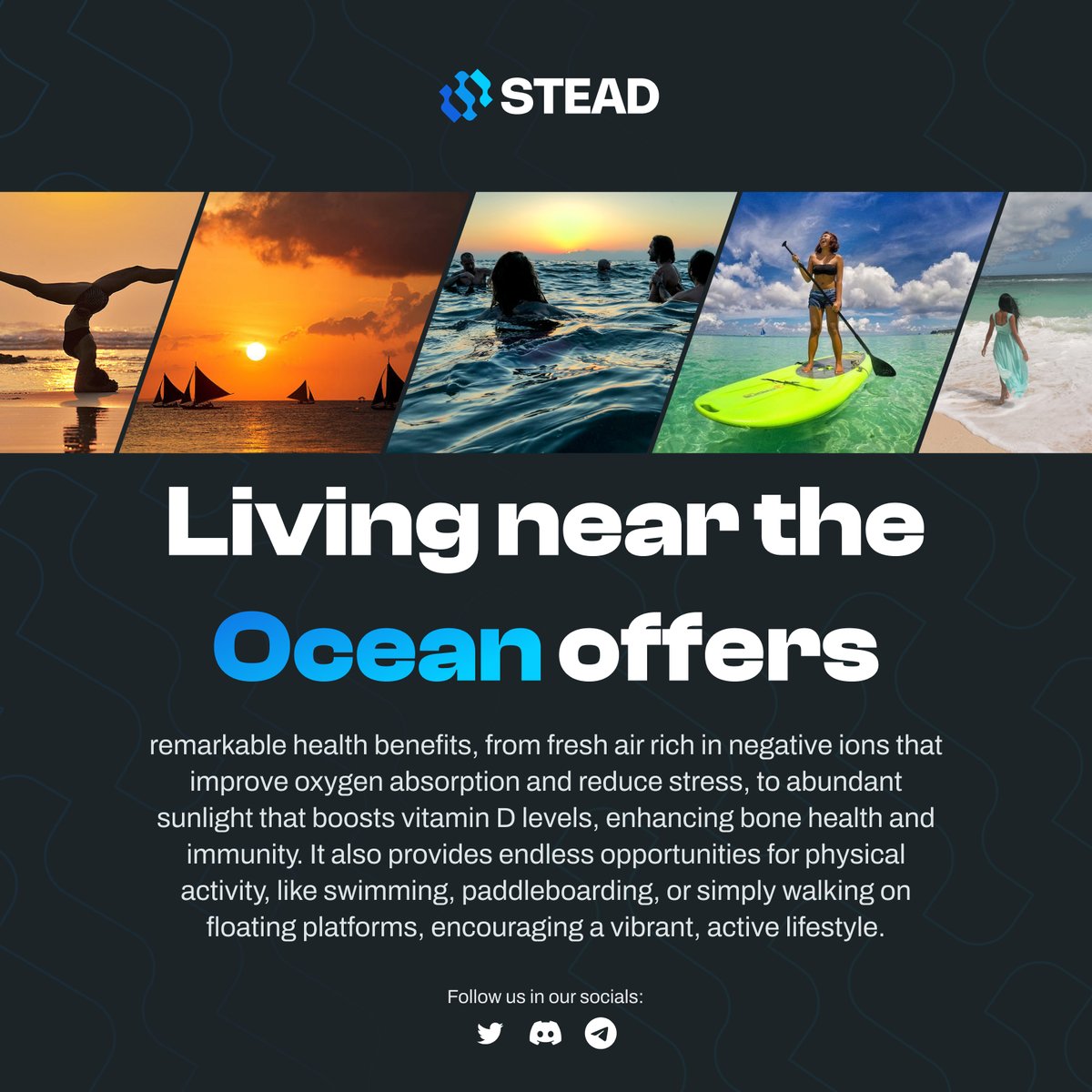 Breathe in the fresh air, soak up the sun, and embrace a lifestyle that keeps you active and energized. STEAD’s floating resorts are designed to bring you closer to nature while promoting health and well-being.

#STEAD #RWA #DEFI #FloatingResort