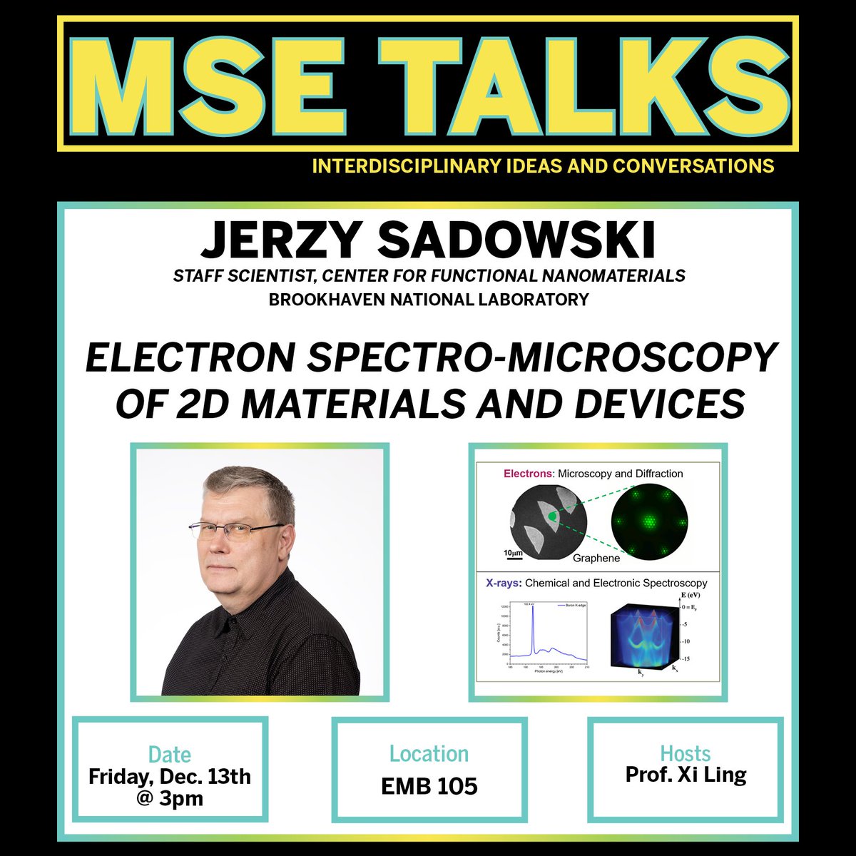 Come join us for the last MSE Talk of the semester! Dr. Jerzy Sadowski will be speaking in room EMB 105 this Friday!