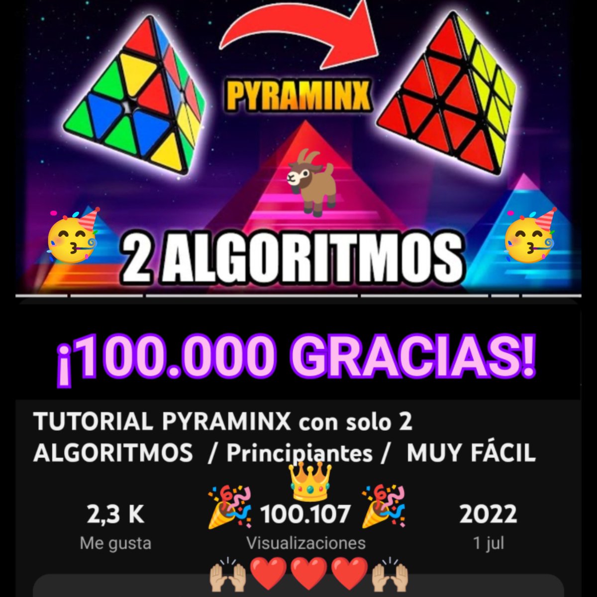 chrubik_'s tweet photo. 100 K reproducciones en el tutorial de pyraminx de mi canal de YT, muchas gracias a todos!!!!! ❤️❤️❤️
#cuborubik #pyraminx #tutorial #cubo3x3 #youtuber https://t.co/EflVgGP3GY