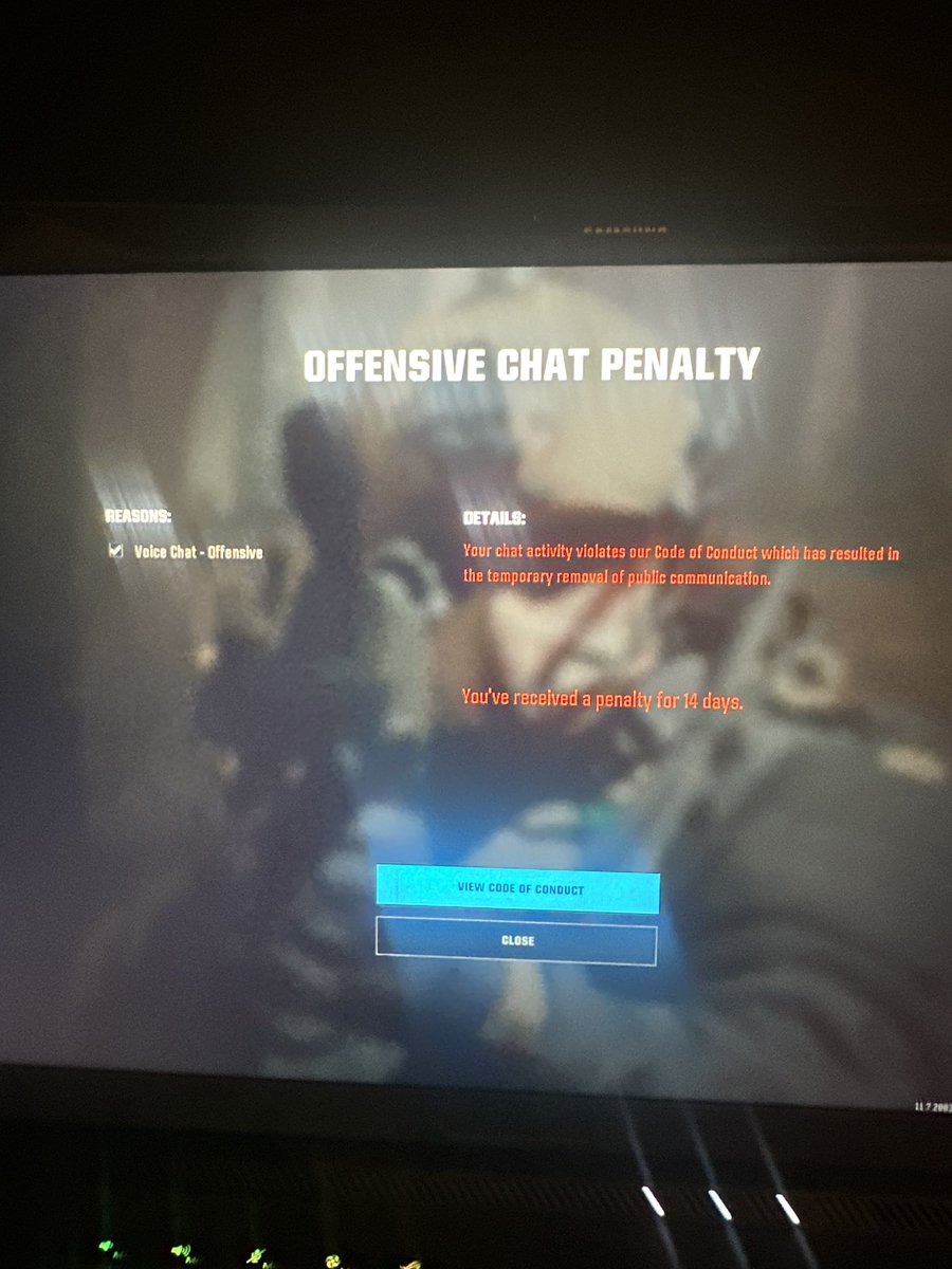 JudoBeatz's tweet photo. @CallofDuty @ATVIAssist 14 days for not even having my microphone plugged in and I definitely didn’t say a word  the game so I’m trying to figure out how this is possible https://t.co/J1LL6K10iY