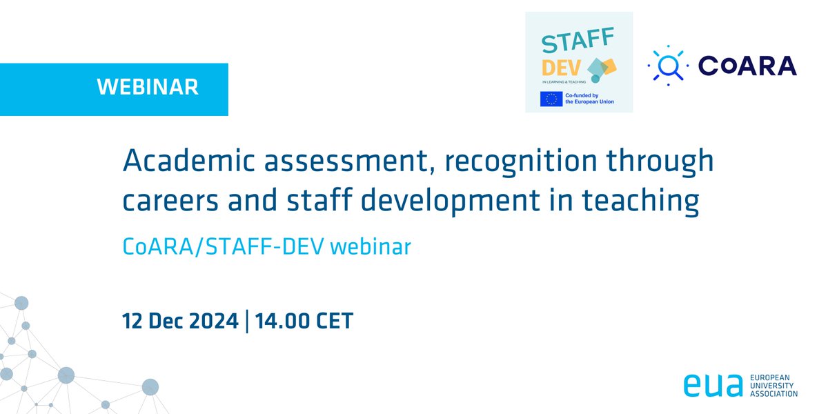 EUA (@euatweets) on Twitter photo How can we move towards balanced academic careers, which take into account the variety of university missions? 🎓⚖️
Joint <a href="/CoARAssessment/">CoARA</a> & #STAFFDEV_EU webinar
📆 12 Dec. 14.00 CET
🔗 bit.ly/4htIMqX
<a href="/EUErasmusPlus/">Erasmus+</a> <a href="/UniOslo/">Universitetet i Oslo</a> <a href="/UCC/">UCC Ireland</a> <a href="/ruhrunibochum/">Ruhr-Universität Bochum</a> <a href="/UniUtrecht/">Utrecht University</a> #ReformingRA How can we move towards balanced academic careers, which take into account the variety of university missions? 🎓⚖️
Joint <a href="/CoARAssessment/">CoARA</a> & #STAFFDEV_EU webinar
📆 12 Dec. 14.00 CET
🔗 bit.ly/4htIMqX
<a href="/EUErasmusPlus/">Erasmus+</a> <a href="/UniOslo/">Universitetet i Oslo</a> <a href="/UCC/">UCC Ireland</a> <a href="/ruhrunibochum/">Ruhr-Universität Bochum</a> <a href="/UniUtrecht/">Utrecht University</a> #ReformingRA