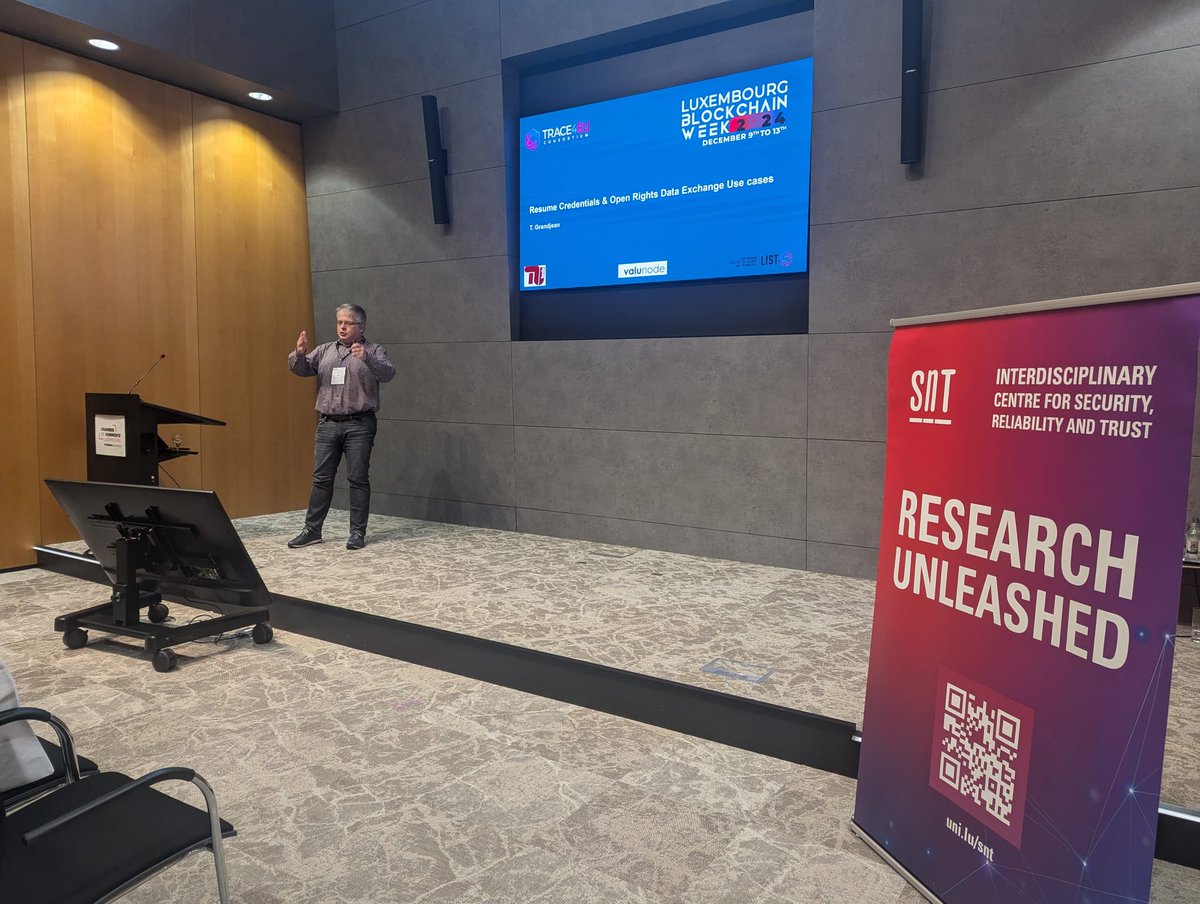 Presentation by Thierry Grandjean, Research Engineer Blockchain at <a href="/LIST_Luxembourg/">LIST Luxembourg Institute of Science & Technology</a> on "Verifiable Credentials to Create CVs – Trac4EU" at #LBW24.

Full agenda 👉 bit.ly/3OJ55vz