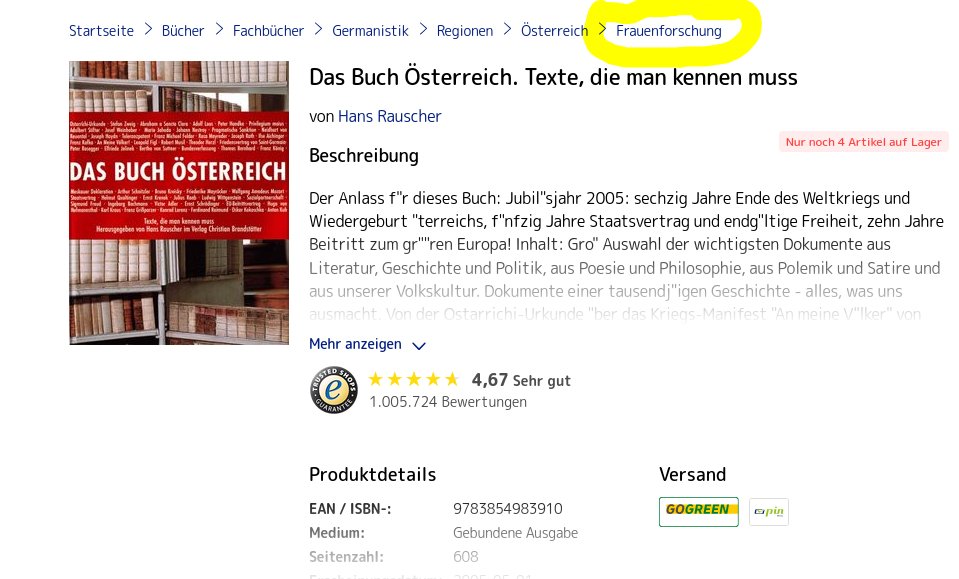 bgschaid's tweet photo. @HBrandstaetter Gerade auf einer Gebrauchtbuchseite nachgesehen. Die Kategorie ist schon .... bemerkenswert https://t.co/2KhK16UUQ1