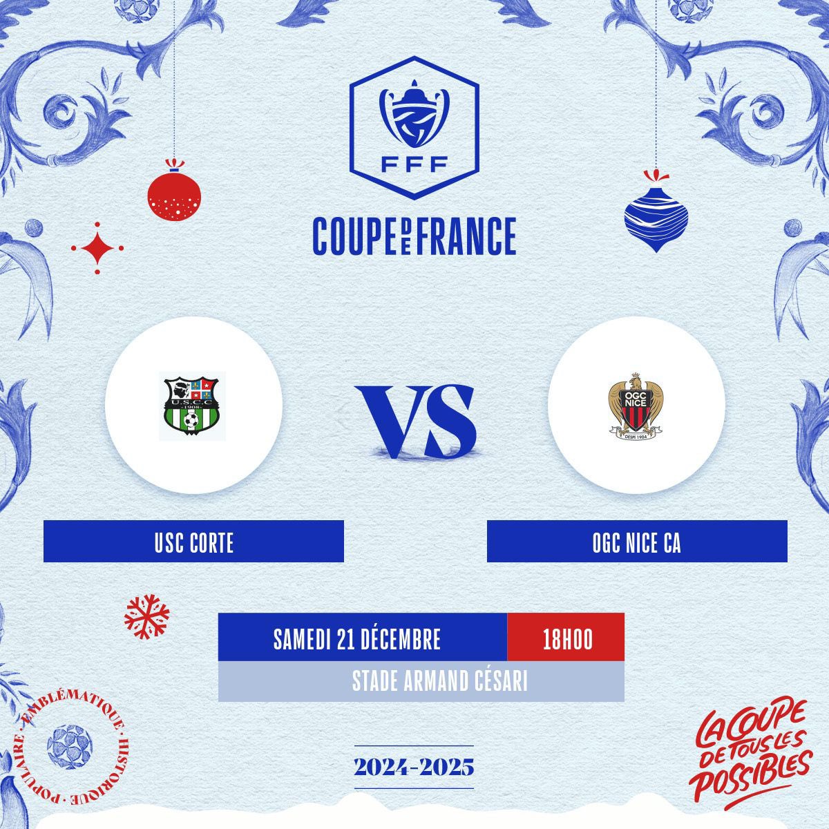 🚨🚨INFURMAZIONE UFFICIALE 🚨🚨

La rencontre face à Nice se jouera au Stade Armand Cesari !!!

AVA V’ASPETTIMU NUMEROSI PER SCRIVE A STORIA INCU NOI !!!

TUTT’IN FURIANI !!!!

(Informations Billeterie à venir rapidement)

#scrivimuastoria