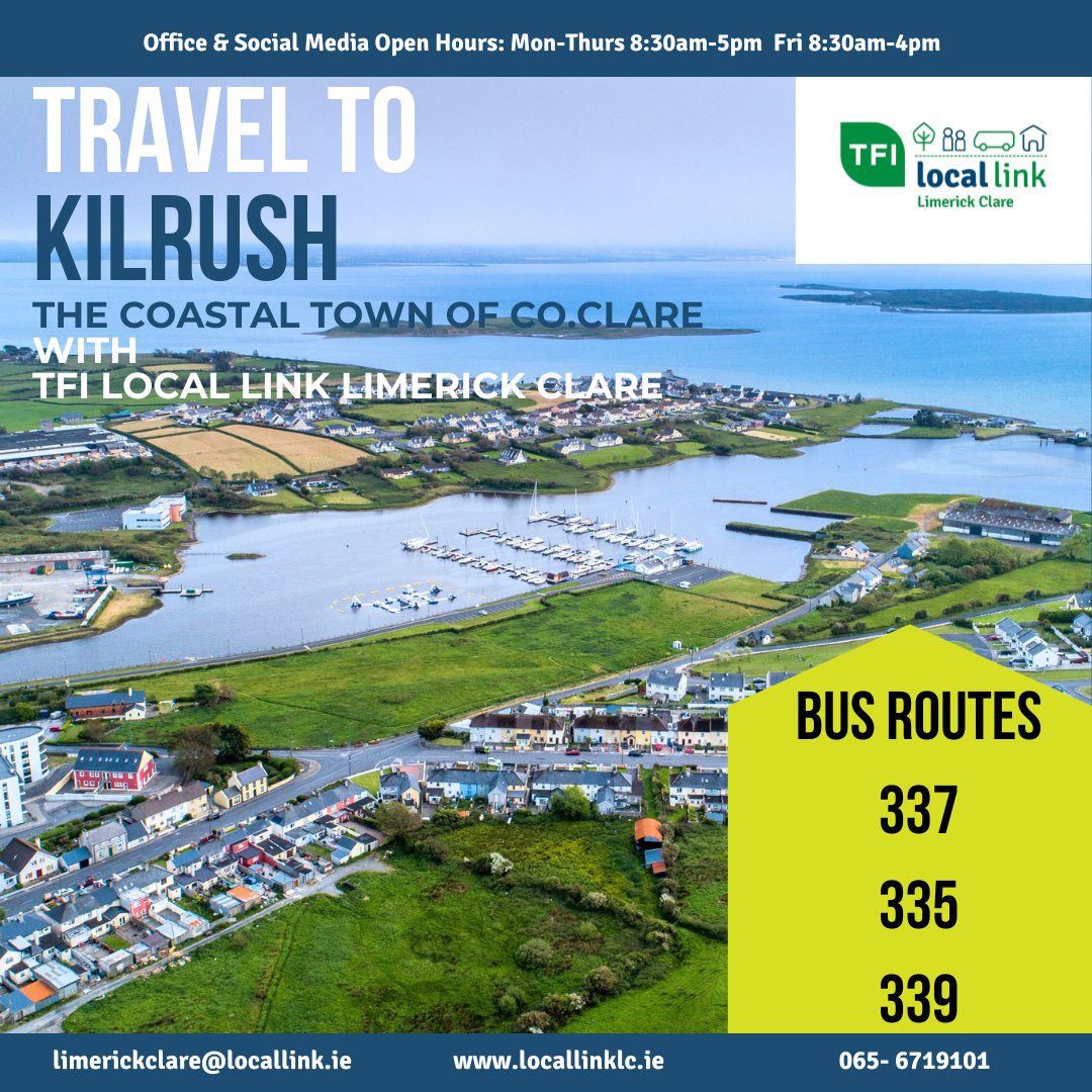 TFI Local Link Limerick Clare (@locallinklc) on Twitter photo 🌊✨Travel to Kilrush with TFI Local Link
🚍Our 337 & 335 Services gets you to Kilrush from Ennis and back via Kildysart, Doonbeg and Kilkee
🚌Our 339 Service offer short bus rides to Kilkee and the Loophead Lighthouse
Visit locallinklc.ie for timetables
<a href="/TFIupdates/">Transport for Ireland</a> 🌊✨Travel to Kilrush with TFI Local Link
🚍Our 337 & 335 Services gets you to Kilrush from Ennis and back via Kildysart, Doonbeg and Kilkee
🚌Our 339 Service offer short bus rides to Kilkee and the Loophead Lighthouse
Visit locallinklc.ie for timetables
<a href="/TFIupdates/">Transport for Ireland</a>