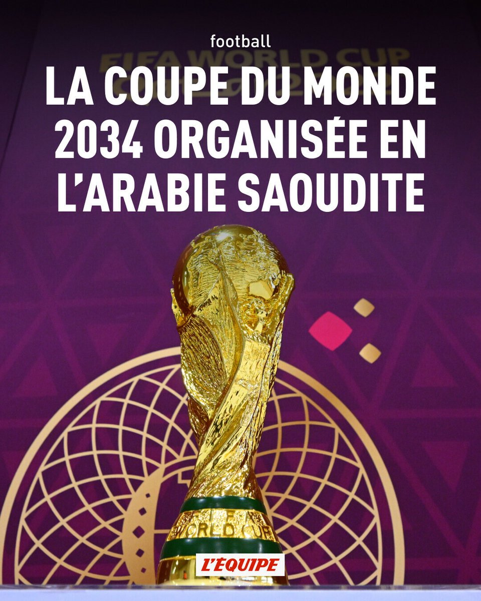 Le congrès de la FIFA a attribué l'organisation des deux prochaines Coupes du monde.

En dépit des critiques sur l'environnement et les droits humains, l'organisation de l'édition 2034 à l'Arabie saoudite. l.lequipe.fr/Yl