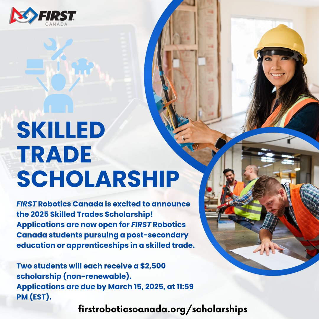 CANFIRST's tweet photo. Unlock your future with FIRST Robotics Canada Scholarships! Apply now: https://t.co/AOys55Q9vv 🚀 #FIRSTCanada #Scholarships https://t.co/CVY6zN4Ic6