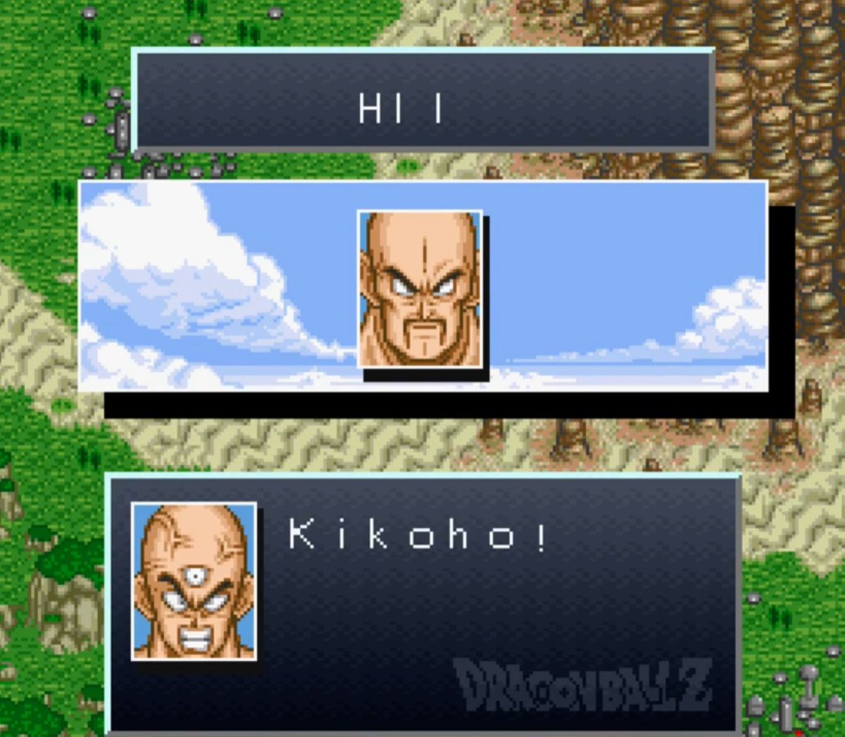 Young_Scott's tweet photo. @EmperorBigD I love the animation/direction here!!

Also, you probably know this already, but in Super Gokuden: Kakusei-Hen on the SNES, you change the outcome here so that Gohan/Kuririn/Piccolo's attack succeeds, and then Tenshinhan finishes Nappa off with the Kikōhō (but still dies)! https://t.co/0VWeTdJIgX