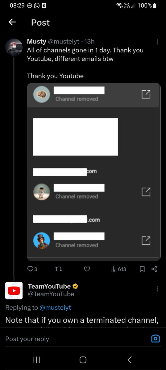 adamatik_0's tweet photo. @TeamYouTube @YouTube Is a fraudulent company. This week over 5K channels have all been randomly banned for the same lie. The ss here are only a tiny amount that I have.
This is not just about me anymore, its about stopping YouTube from trying to break laws. #FreeSmallCreators https://t.co/dC1y6rzm0F