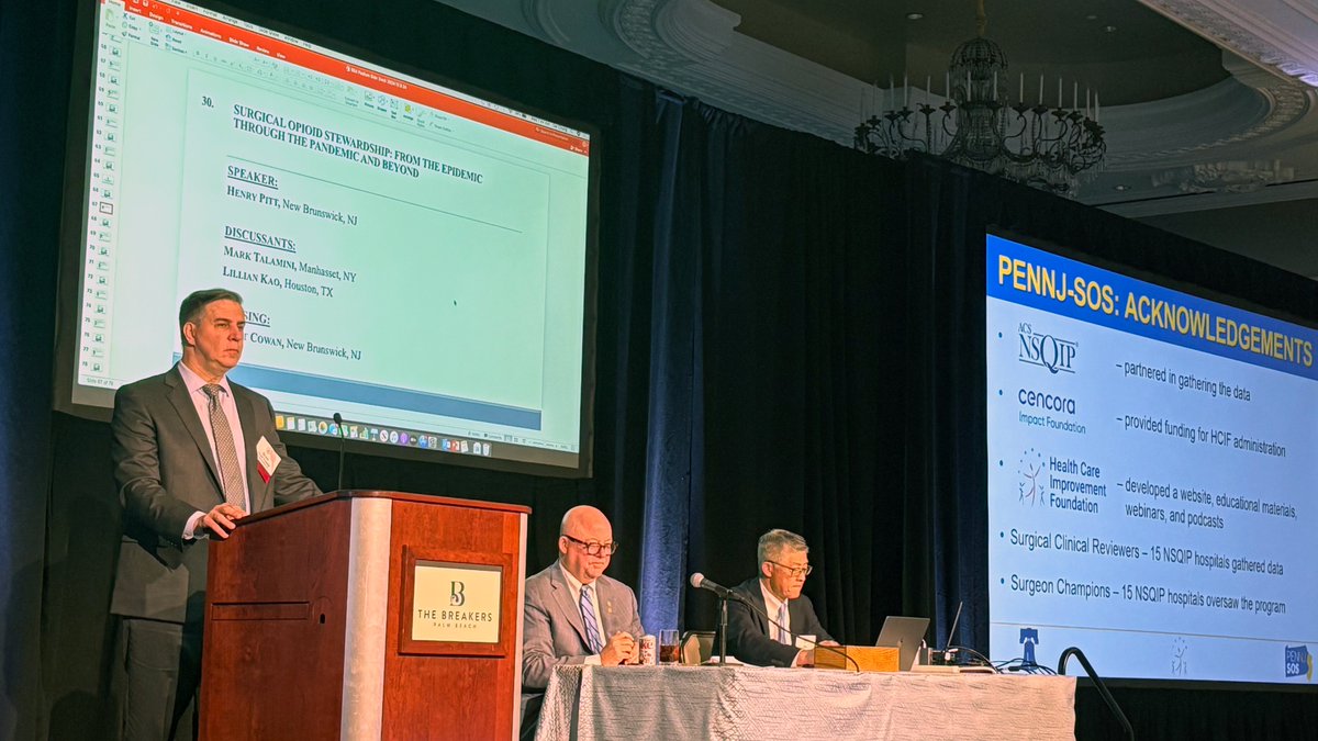 CharlesJYeoMD's tweet photo. Another excellent presentation at the Southern Surgical Association Meeting #SSA24 by @HenryPittMD w/ discussion by Dr. Scott Cowan: "Surgical Opioid Stewardship: From the Epidemic through the Pandemic & Beyond"
@JeffSurgery Resident Sourav Podder, MD, contributed heavily๐ https://t.co/J3fzKCzFuD