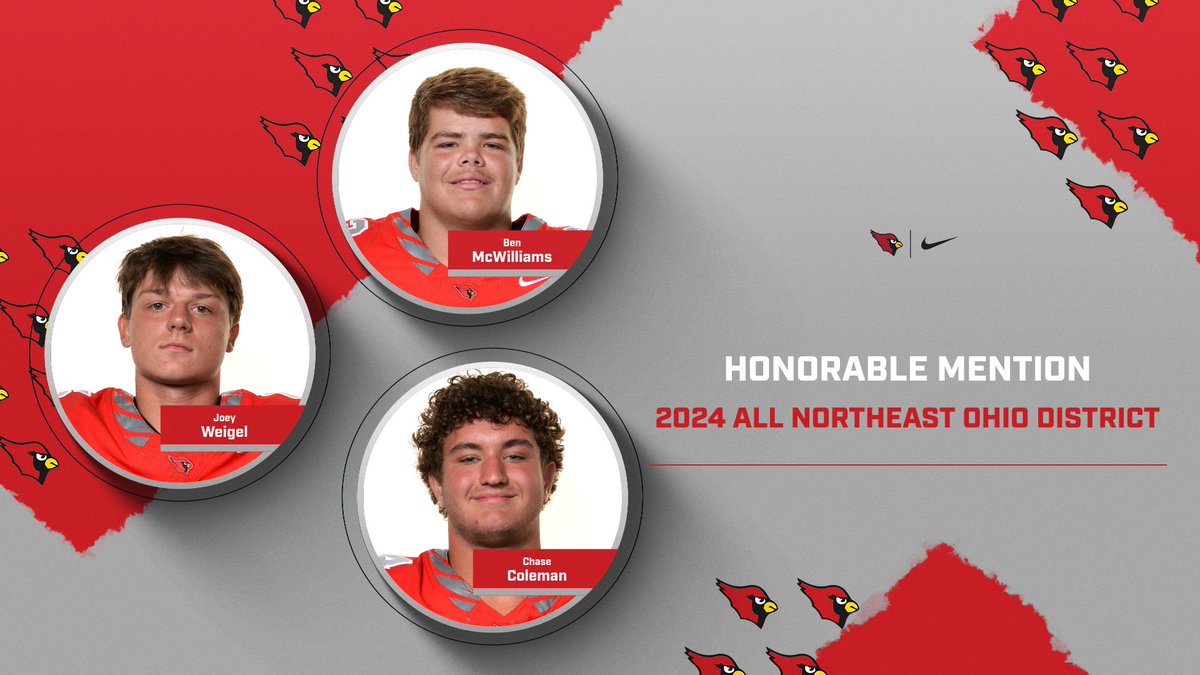Congratulations Ben McWilliams, Joey Weigel and Chase Coleman on being selected Honorable Mention Division 1 Northeast Ohio District for the 2024 season! #onceacard #team100