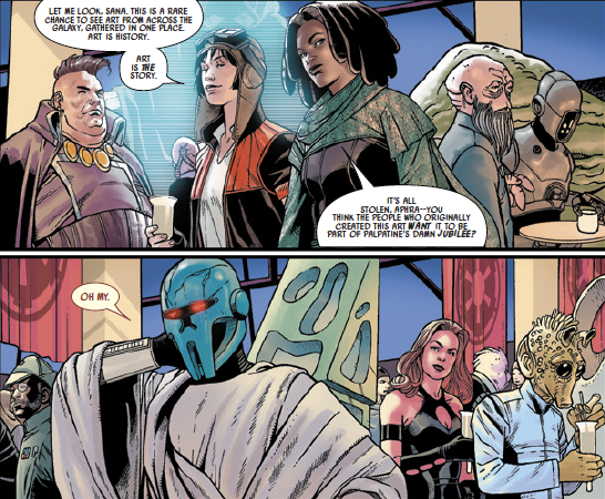 MarkPaniccia's tweet photo. #STARWARSWEDNESDAY
The STAR WARS: A NEW LEGACY special celebrates 10 years of MARVEL reuniting with the "greatest space-fantasy film of all". It'll be in comic shops 1/29.
Here are some snippets from the main story by @CharlesSoule and @RamonRosanas featuring Valance, Aphra, Lord Momin and cameos of fan favorites through Marvel Comics Star Wars history.
Super entertaining story with a great twist at the end!
All this and new stories by @jasonaaron and Kieron Gillen featuring Scar Squadron, Krrsantan, BT and Triple Zero!
#marvel #starwars #darthvader #disney #starwarscomics #MarvelComics @SWSplashPagePod