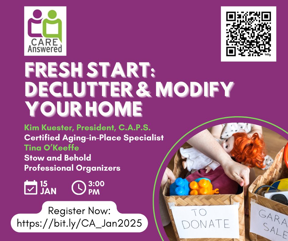 Start the New Year off on the right foot with tips to help you declutter and modify your home. Join our panel of experts on January 15 at 3 pm.  Register here: bit.ly/41kkeLj