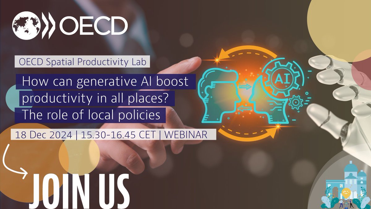 Join our next webinar to explore how #GenAI can boost #productivity at global &amp; regional levels. In discussion:

✅ Policy measures for governments to maximise Gen #AI’s benefits.

✅ Challenges, opportunities, and inclusive growth strategies + more

 🔗bit.ly/49uvnLx