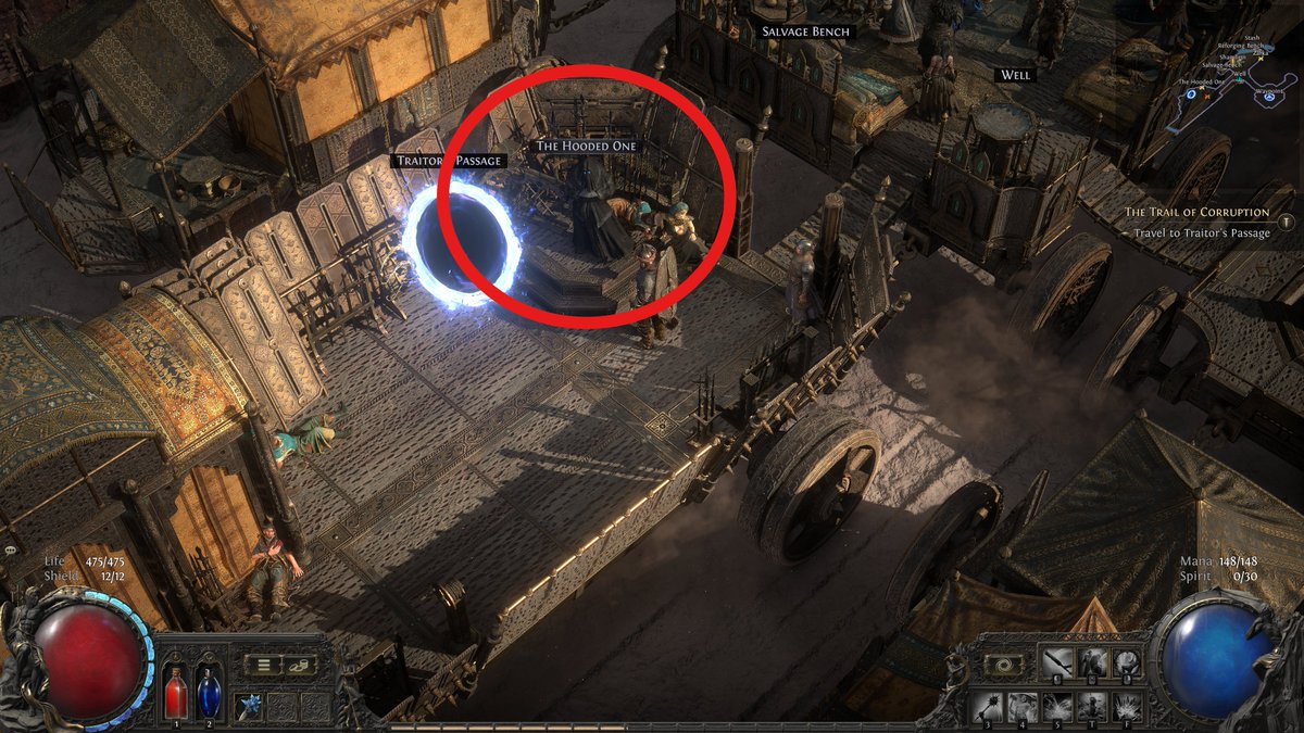Path of Exile 2 helpful tip of the day: You can CTRL+CLICK the Hooded One to automatically identify all items in your inventory, no extra clicks needed.