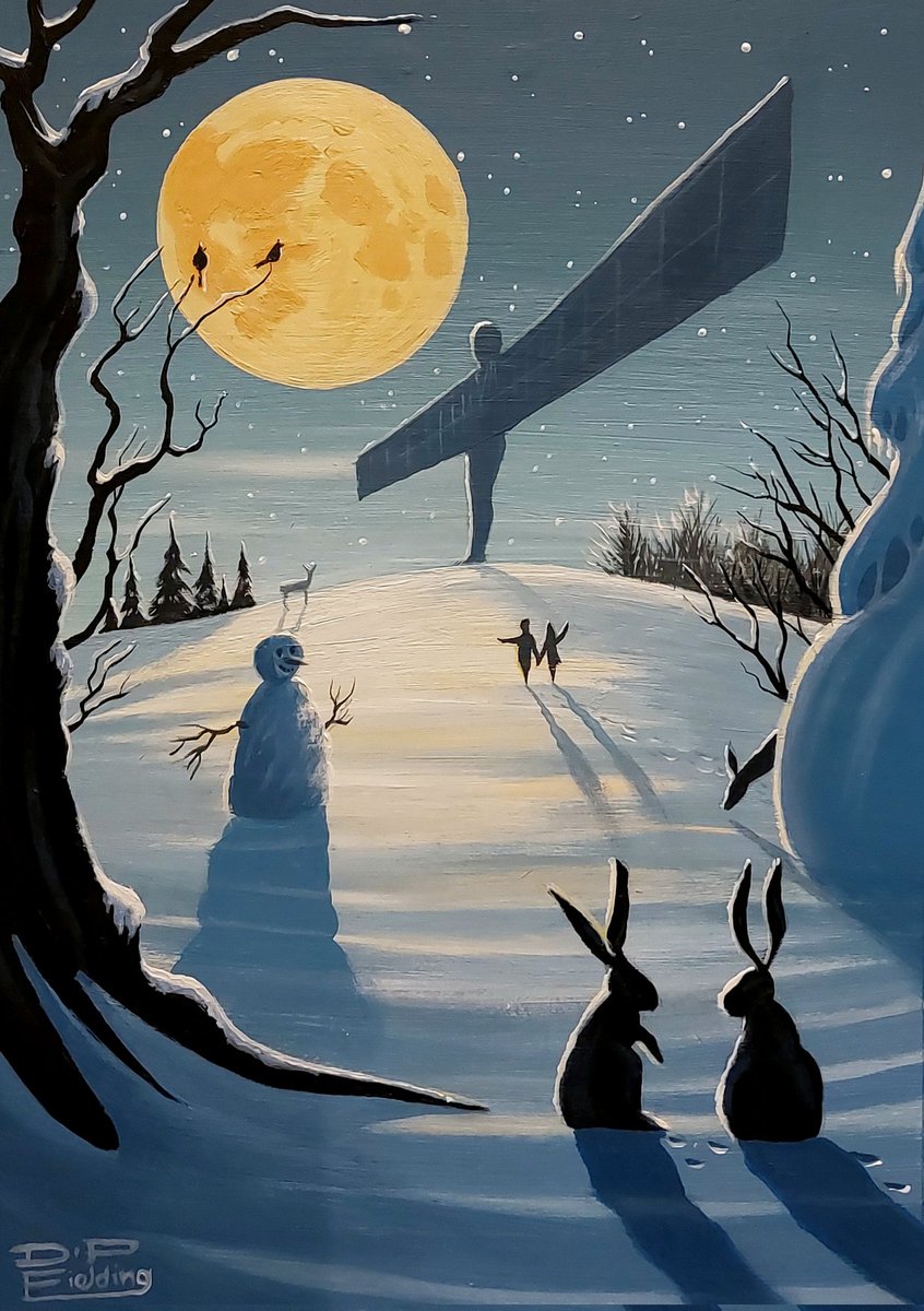 FieldingDerrick's tweet photo. Here's my latest original, 'The Angel And The Snowman', acrylic on board, size 11.3" x 7.9". #acrylicpainting #love #contemporaryart #original #inspirational #art #artist #artwork #artcollector #angelofthenorth #deer #hare #birds #deerlove #snow #angel #angels #Romantic https://t.co/zfj8FILIOY