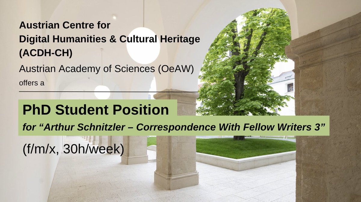 🔔 job klaxon
the <a href="/ACDH_OeAW/">ACDH-CH</a> is offering a PhD Student Position (30h/week) in the project "Arthur Schnitzler – Correspondence With Fellow Writers 3”
Starting date: May 1st, 2025
👉oeaw.ac.at/fileadmin/Inst…
Application Deadline: 15.1.2025