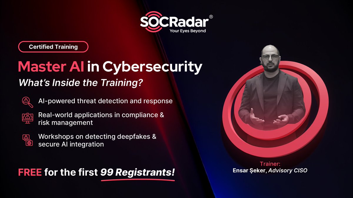 socradar's tweet image. 🚀 Ready to future-proof your org? Join us December 17 for Mastering #AI in #Cybersecurity! Learn:
🔹 AI-powered threat detection
🔹 Compliance &amp;amp; risk management
🔹 Detecting deepfakes &amp;amp; secure AI integration
Register now! ⬇️
socradar.io/training/maste…
#AIInCybersecurity