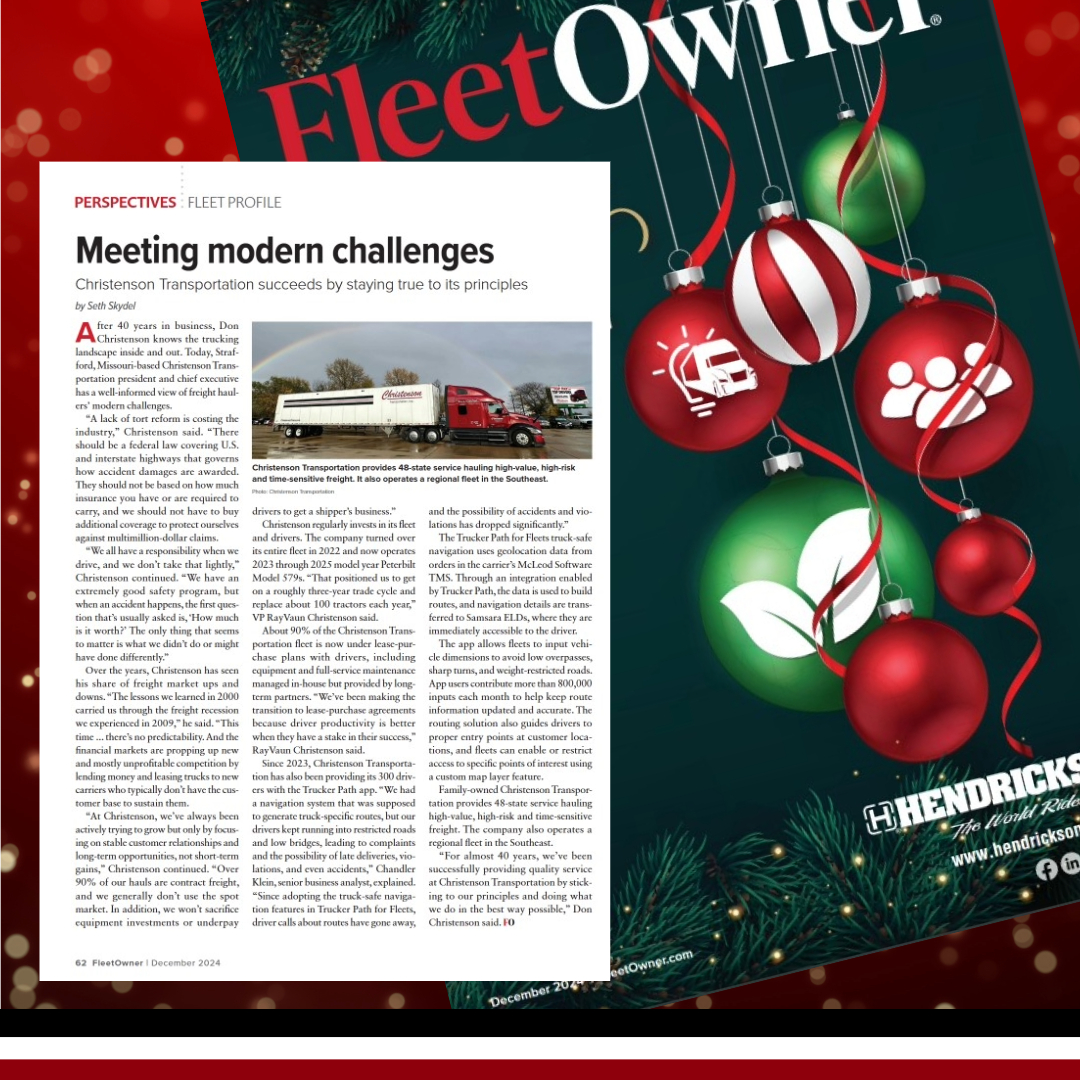 CHNSTRUCKING's tweet image. 🚚✨ Exciting read alert! Dive into the latest Fleet Owners mag for an exclusive with Don &amp;amp; RayVaun Christenson of Christenson Transportation! Discover their winning principles in the industry. Check it out: fleetowner.com/magazine (pg 62)! 📈💪 #Leadership #FleetOwners
