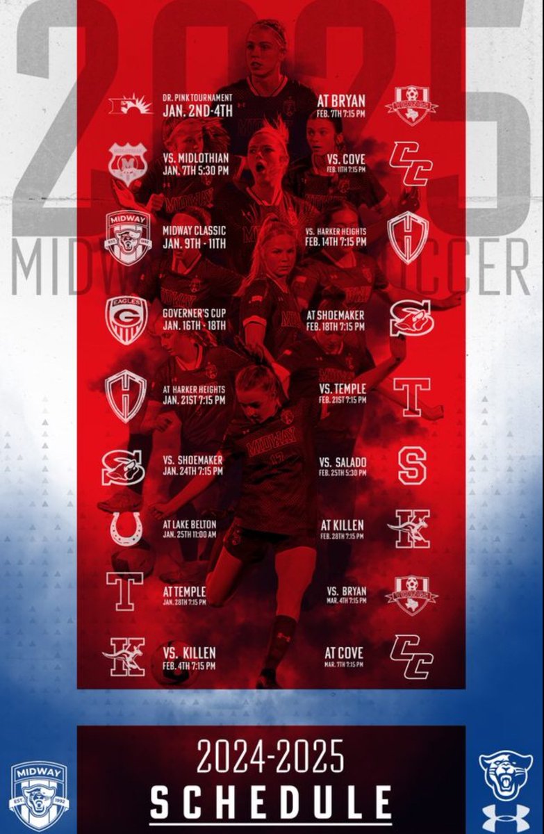 TristRodrTX's tweet photo. Midway High School soccer schedule for the 24-25 season ⚽️🏆 https://t.co/VOTNUtXghu