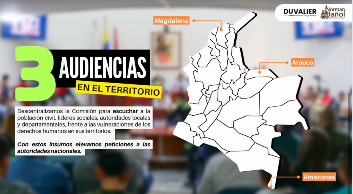 DuvalierSanchez's tweet photo. Nos trasladamos a Arauca, Puerto Nariño - Amazonas y Ciénaga - Magdalena a escuchar a la ciudadanía, a las autoridades locales y departamentales sobre las vulneraciones de derechos humanos a las comunidades y al ambiente. 

En el 2025, continuaremos con el compromiso de sesionar en territorio, desde ya estamos preparando la agenda. Gracias por la confianza, lo seguiremos haciendo bien. 💪🏻💚