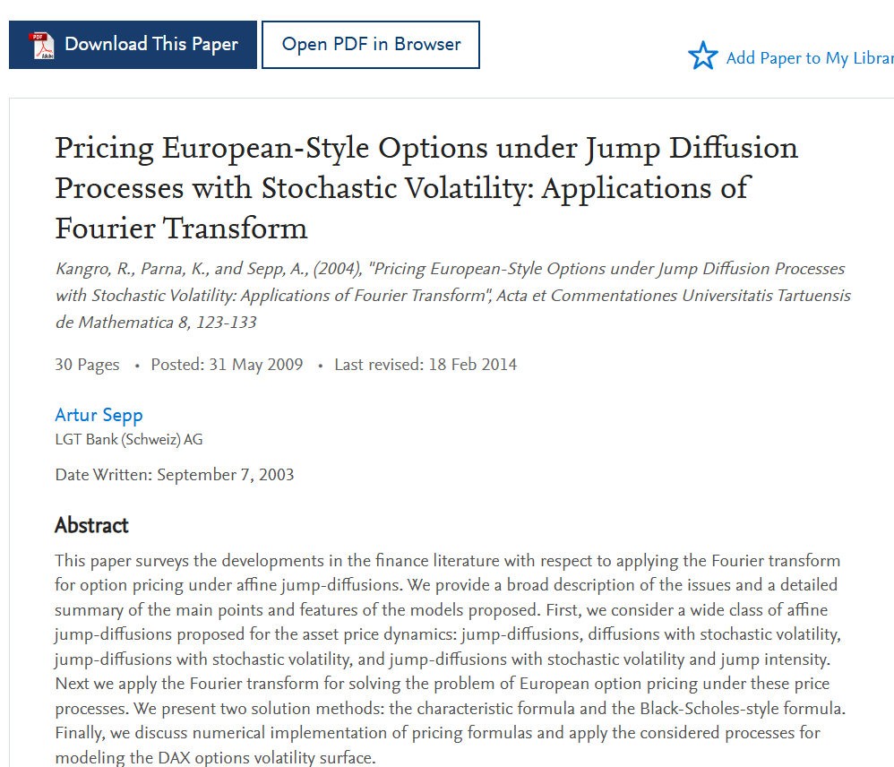 QuantINsider_IQ's tweet photo. We have replicated the -" Pricing European-Style Options under Jump Diffusion Processes with Stochastic Volatility: Applications of Fourier Transform" paper 🧵

Paper Link  - https://t.co/bwG52NSM5X

Like, Retweet and comment "FT " to receive the code. https://t.co/y8PyCaUY7L