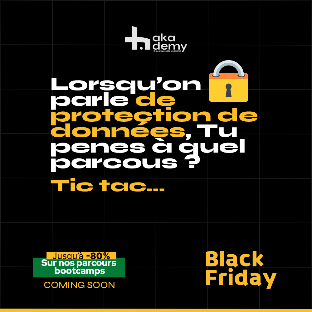 HMTAKADEMY's tweet photo. 🛡️ La protection des données, c’est crucial ! 🛡️
Lorsqu'on parle de protection de données, tu penses à quel parcours ?

⏳ Tic-tac... Black Friday arrive ! Jusqu'à -80% sur nos bootcamps."

#BlackFridayHolmetech #FormationsProfessionnelles #holmetechakademy https://t.co/rPpnZ2hfA0