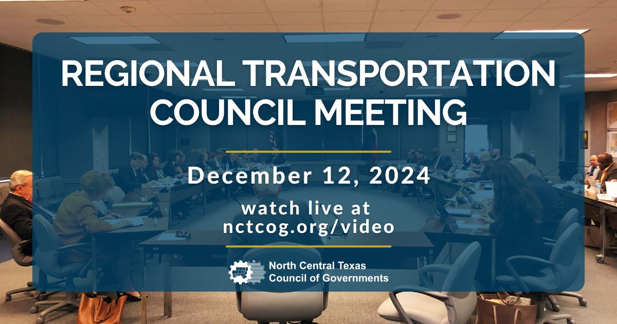 NCTCOGtrans's tweet photo. The December Regional Transportation Council Meeting will be held tomorrow at 1 pm. Find this month's agenda here: https://t.co/lUrcKbzCuu https://t.co/VPghvNOucm