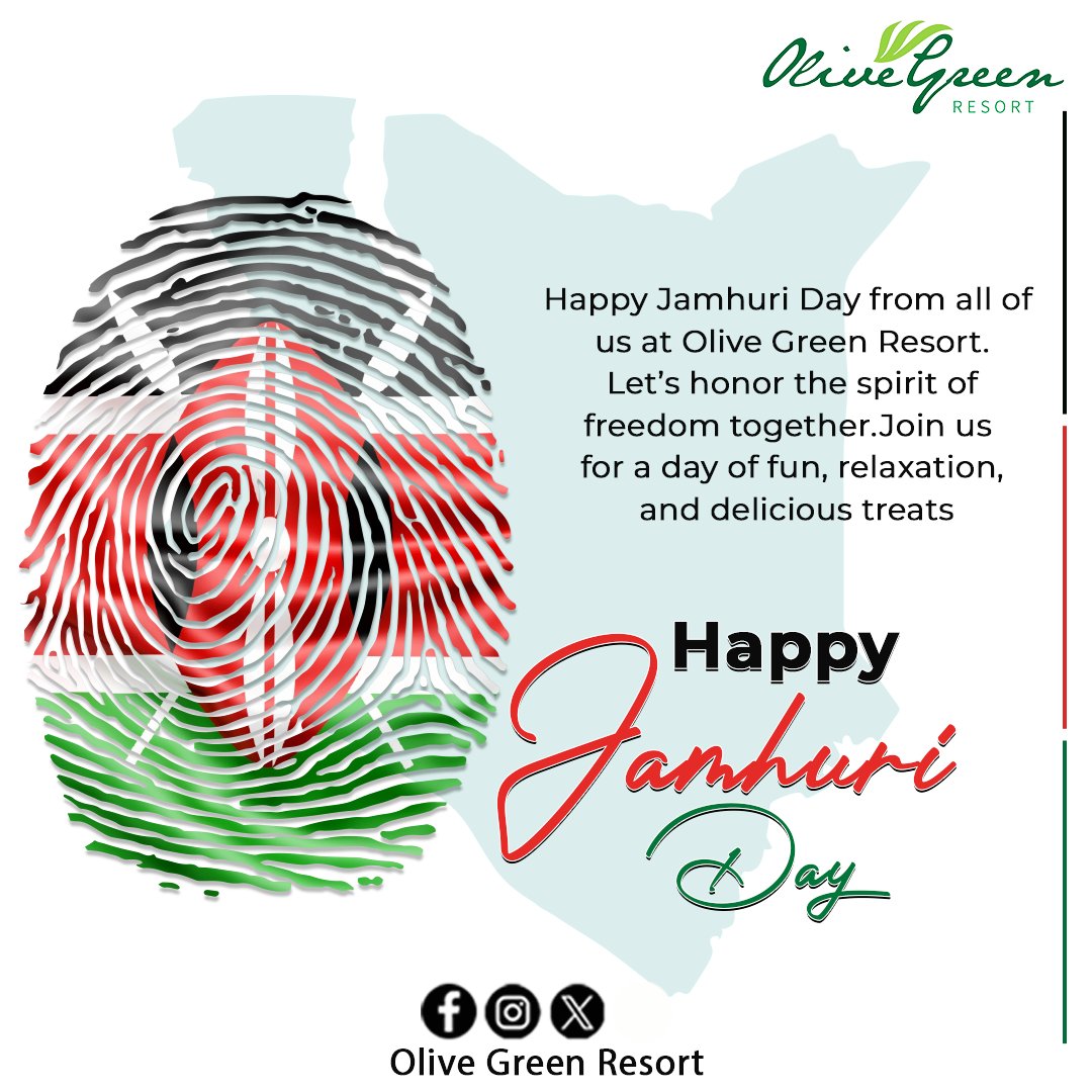 Olive_Resort's tweet photo. This Jamhuri Day, we honor our freedom and heritage with a celebration in the heart of serenity. Join us at Olive Green Gardens for a refreshing escape.
#happyjamhuriday #hiddengems #familytimefun #getaway #weekendfun #resort #kidplay https://t.co/tkGgCo9S5o