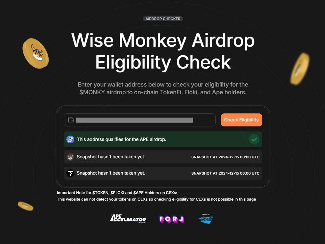 เช็คสิทธิ์เหรียญมีม $MONKEY 

MONKEY เป็นเหรียญมีมจากทีมผู้สร้าง <a href="/RealFlokiInu/">Floki</a> และ <a href="/ApeAccelerator/">$APE Accelerator</a> ในเครือ Animoca Brand

Checker: 👉 airdrop.floki.com

▪ 8% ของ supply จะมอบให้ $APE holders
▪ สแนปชอต ณ วันที่ 29 พ.ย.
▪ เกณฑ์คือการถือ 1 $APE ขึ้นไป (นับทุกเชน ETH,