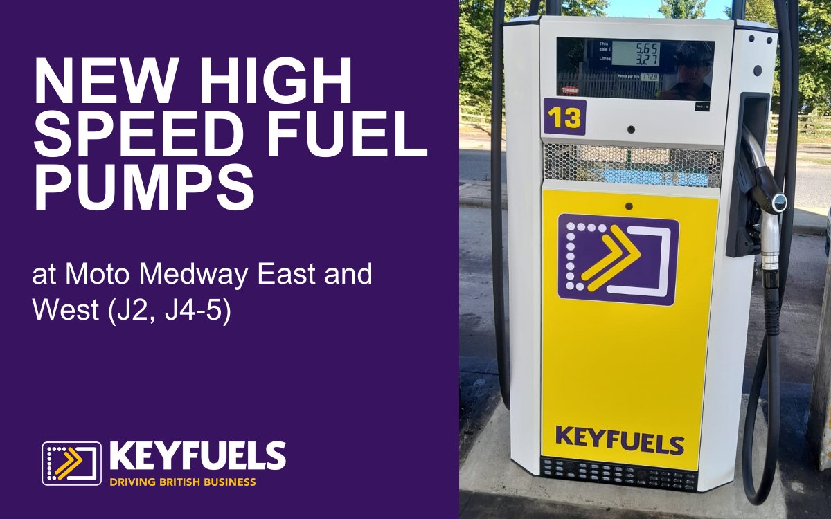 We’re delighted to share that you can now find new high-speed fuel pumps at Moto Medway East and West (M2, J4-5) which can dispense an impressive 100 litres of fuel per minute! 

Find your nearest Keyfuels sites here:  ow.ly/ayR350UoWum