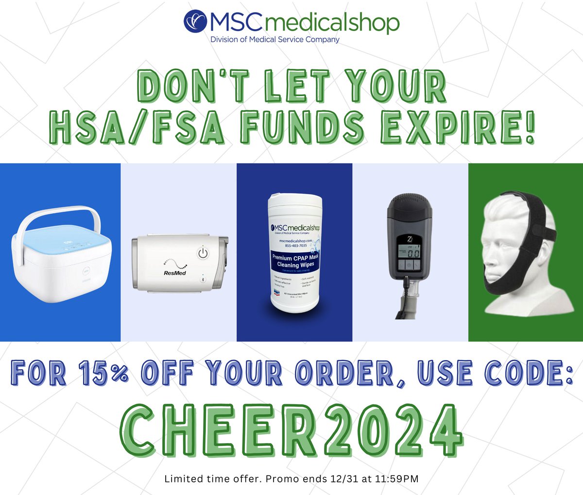 MSCMedicalShop's tweet photo. Ring in the #NewYear with #savings! Before your Flexible Savings Account (#FSA) or Health Savings Account (#HSA) resets on January 1st, stock up on supplies at #MSCMedicalShop. Use promo code CHEER2023 for 15% off your order. Start shopping now: https://t.co/isbjebOD1f. #sale https://t.co/NbNRhsMdjH