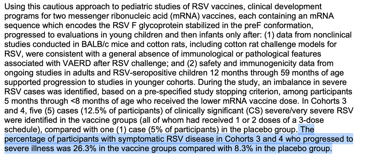 JordanSchachtel's tweet photo. Tell your shot-hustling pediatrician that clinical studies of non-approved mRNA RSV vaccine candidates have been shut down by the FDA, as of today.

Moderna trial data shows vax group was 3x more likely to suffer from severe illness than placebo group.

Shut it down permanently. https://t.co/aLkU2I5uGM