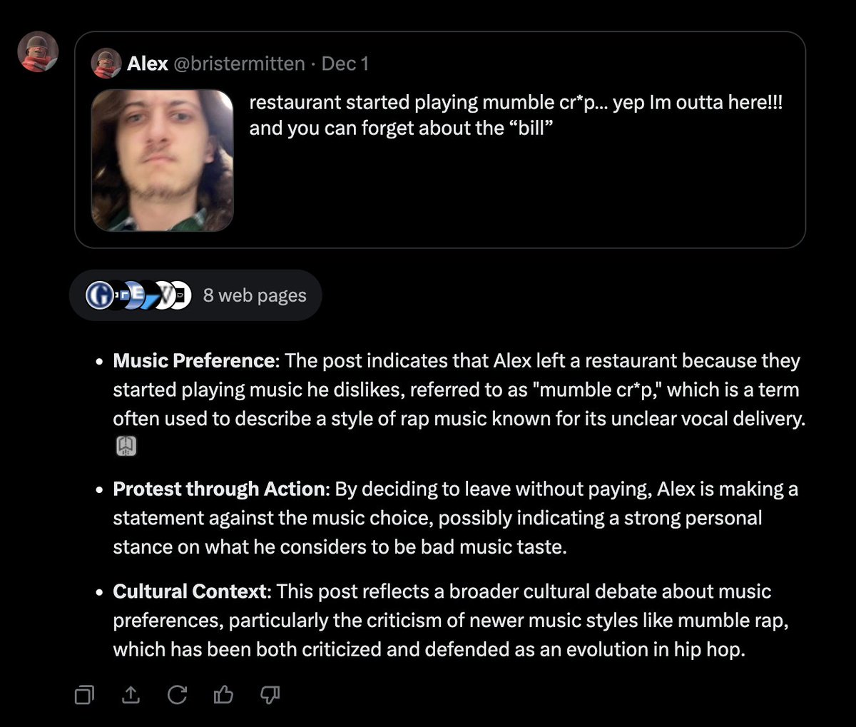 bristermitten's tweet photo. Using "Grok" to explain a joke I didn't understand. Very helpful! https://t.co/AuKZUBUX5x