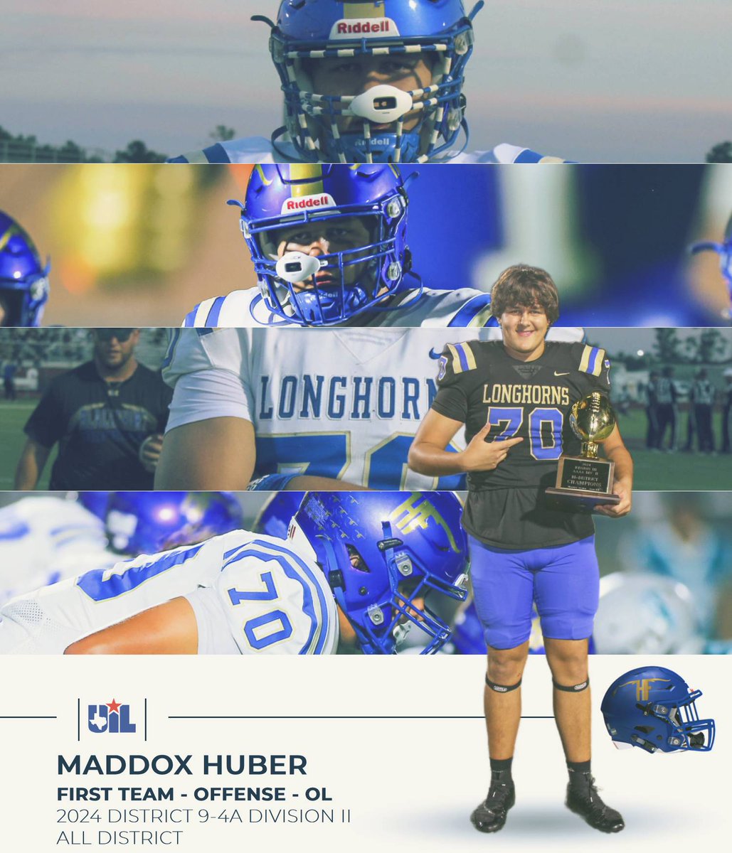 HFISD_Longhorns's tweet photo. FIRST TEAM ALL-DISTRICT - OFFENSE
Ty Bryson (QB)
Pierce Pirtle (WR)
Kaleb Loiacano (C)
Maddox Huber (OL)
Jeremy Wilson (OL)

FIRST TEAM ALL-DISTRICT - DEFENSE 
Brendan Miller (ILB)
CJ Larnette (CB)
Maliki Adams (CB)
Delino Doucet (Safety)
(Thread) https://t.co/Hh2pLx7mKD