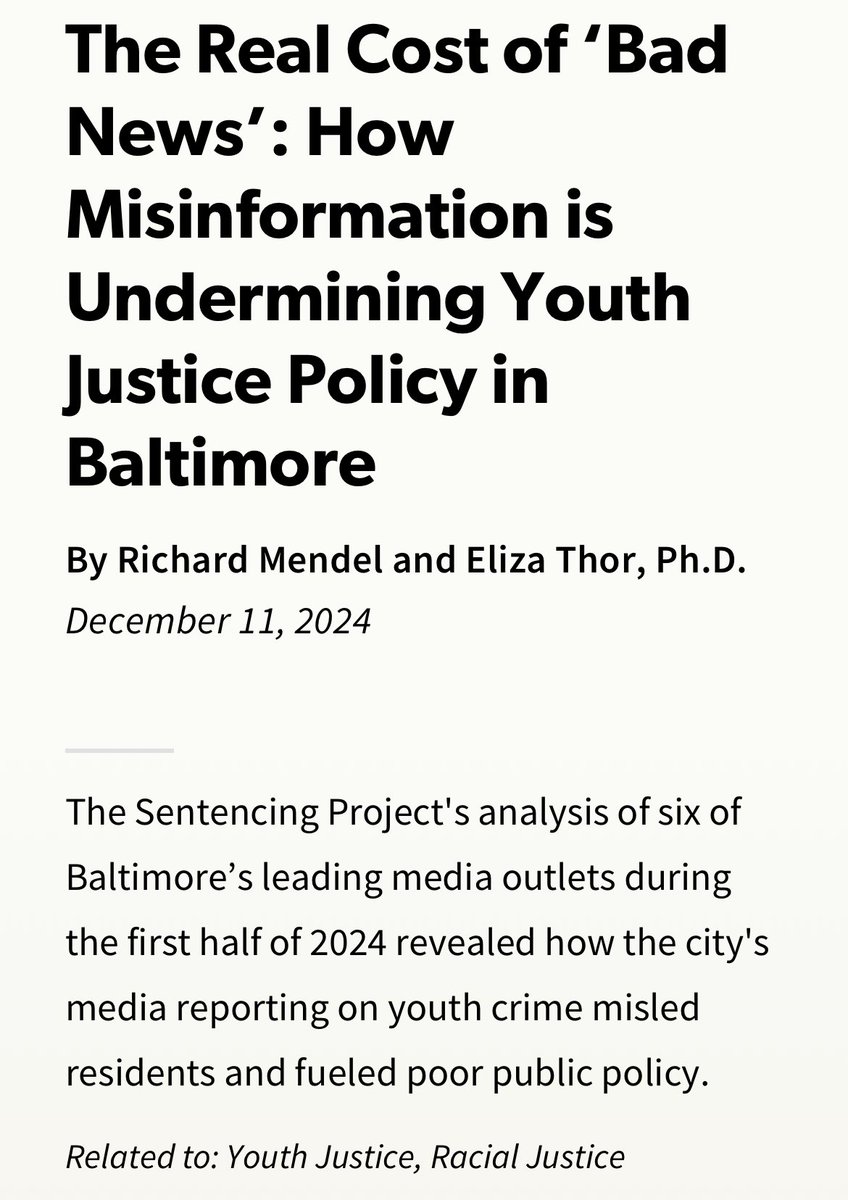 LisaESnowden's tweet photo. Why is it important that newsrooms hire diverse journalists from the community? Why is it important that newsrooms be more thoughtful about crime coverage? Why is @baltbeat so vital? This report from The Sentencing Project is why. https://t.co/zUpCbXNTMJ