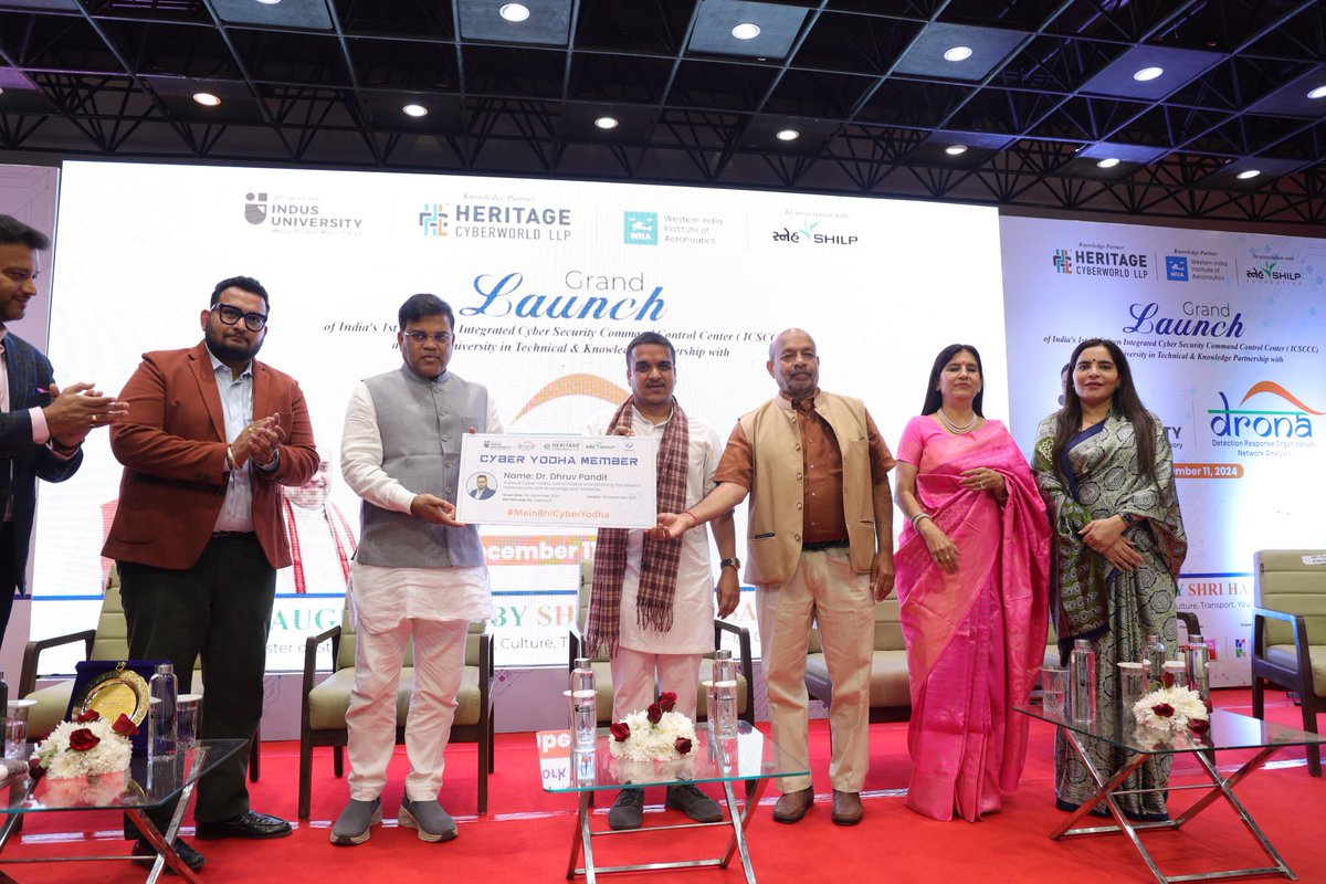 sanghaviharsh's tweet image. Attended the launch of India&apos;s 1st AI-Driven Integrated Cyber Security Command Control Center (ICSCCC) at @Indus_University in the presence of Shri @ratnakar273 ji.
A revolutionary step towards enhancing cybersecurity in partnership with DRONA.