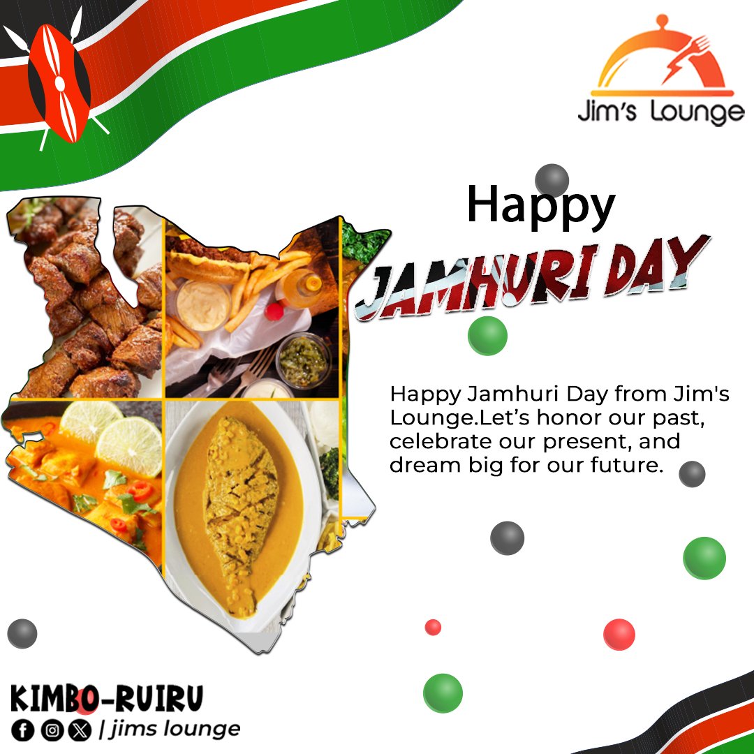 JimsloungeG's tweet photo. Celebrate Jamhuri Day at Jim's Lounge with delicious food, refreshing drinks, and great vibes. Let’s toast to Kenya’s heritage! 🥂🎉
#foodiedelights #Kimbo #takeapp #glovoapp #ubereats #jimslounge https://t.co/Q7hPXnWqYh