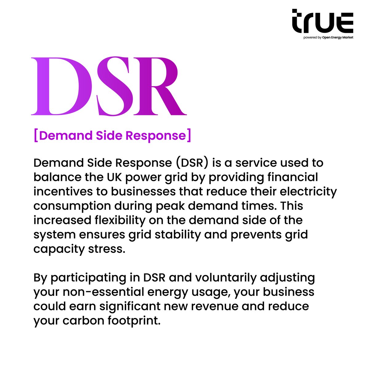 Ever heard of DSR? 🤔

By embracing Demand Side Response (DSR), you can optimise your energy usage during peak times, contribute to grid stability, and make a meaningful impact on sustainability. A win-win for your business and the planet! 🌟