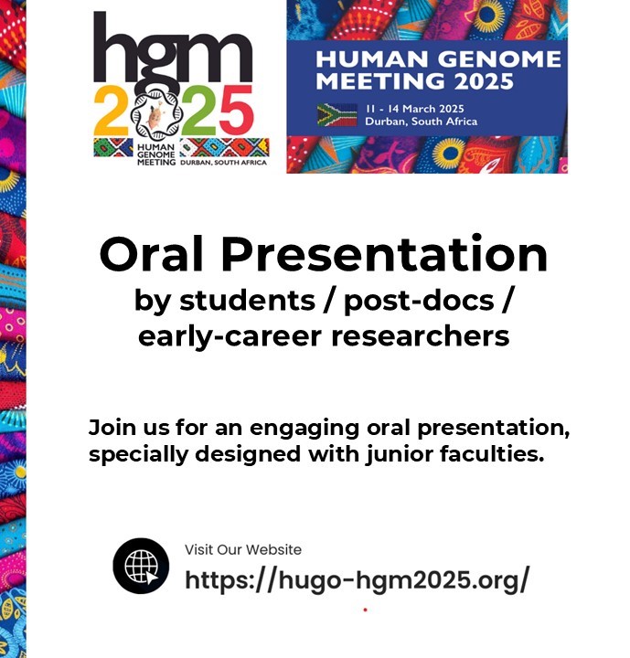 Final call to submit your abstract for the presentation during HGM2025! 
Travel grants for students/post-docs and early-career researchers from LMIC countries are available. Please register and submit abstracts to be awarded.

Submit Abstract: hugo-hgm2025.org/abstract-submi…